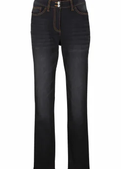 bonprix Bekleidung·Shirts & Tops|Thermobekleidung^Straight-Jeans Mid Waist, Thermo mit Bequembund schwarz denim