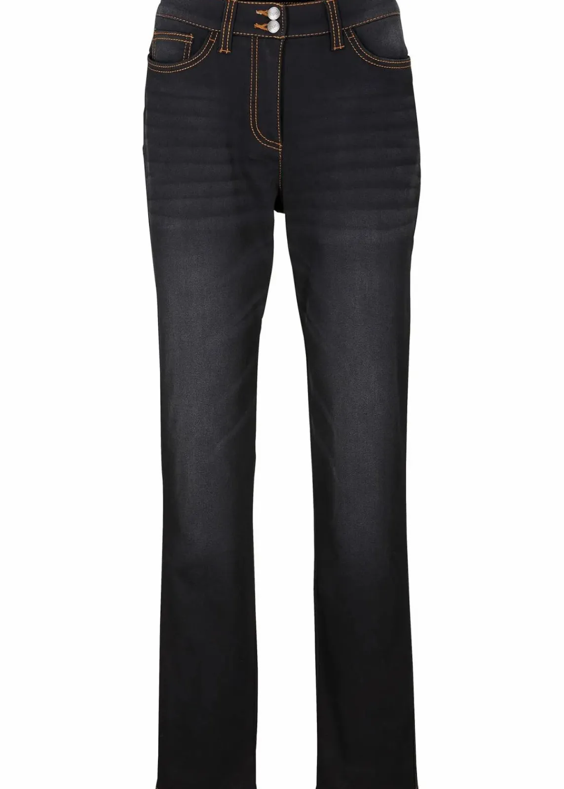bonprix Bekleidung·Shirts & Tops|Thermobekleidung^Straight-Jeans Mid Waist, Thermo mit Bequembund schwarz denim