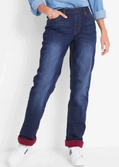 bonprix Kurzgrößen|Bekleidung·Shirts & Tops^Straight-Jeans Mid Waist, Thermo dunkelblau used