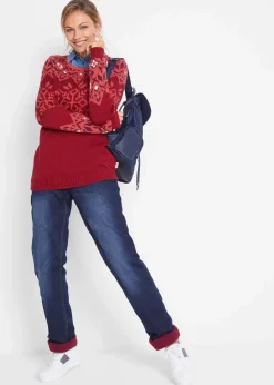 bonprix Kurzgrößen|Bekleidung·Shirts & Tops^Straight-Jeans Mid Waist, Thermo dunkelblau used
