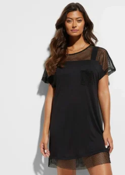 bonprix Strandmode|Bademode·Strandmode^Strand Longshirt aus fließender Viskose schwarz
