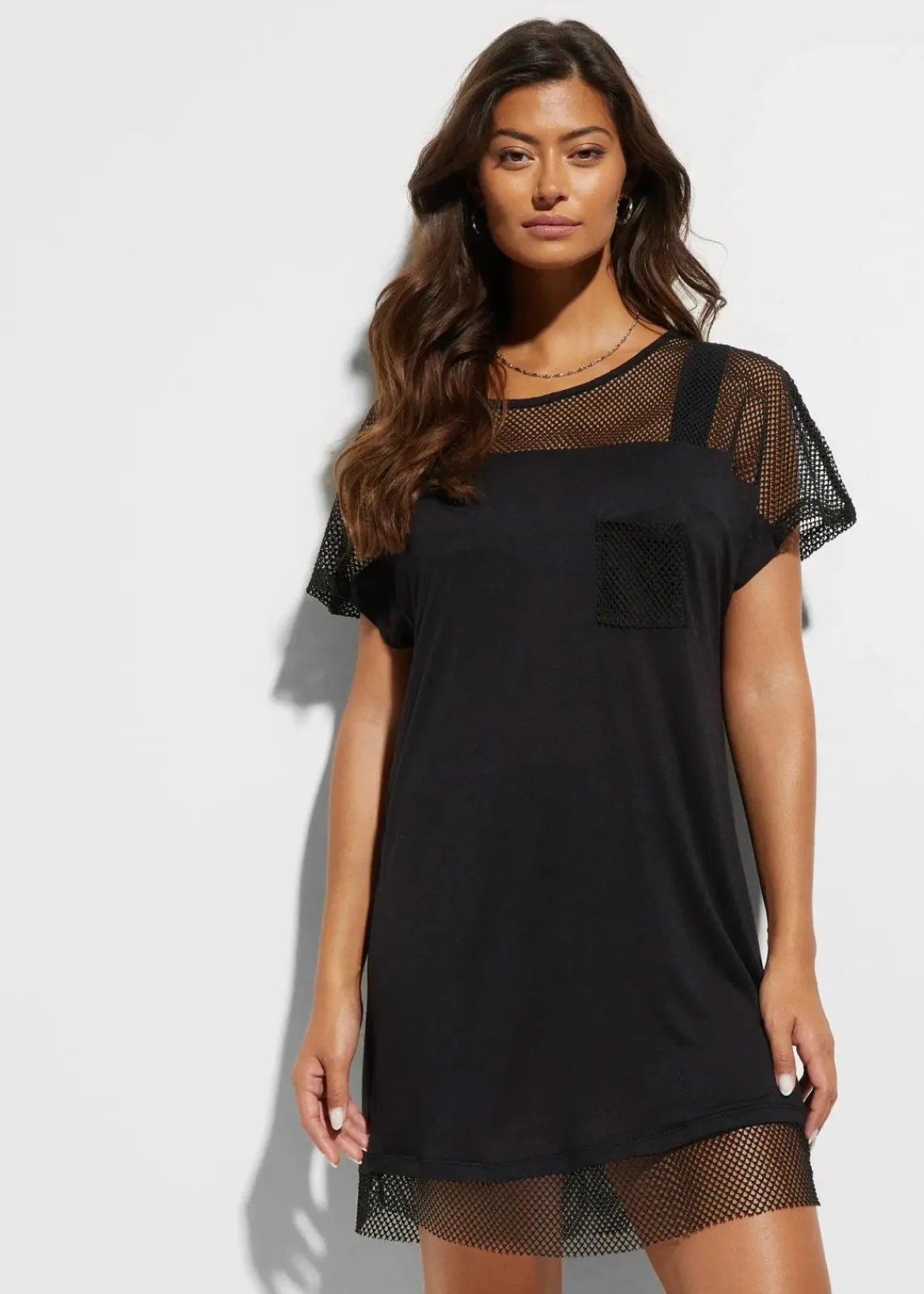 bonprix Strandmode|Bademode·Strandmode^Strand Longshirt aus fließender Viskose schwarz