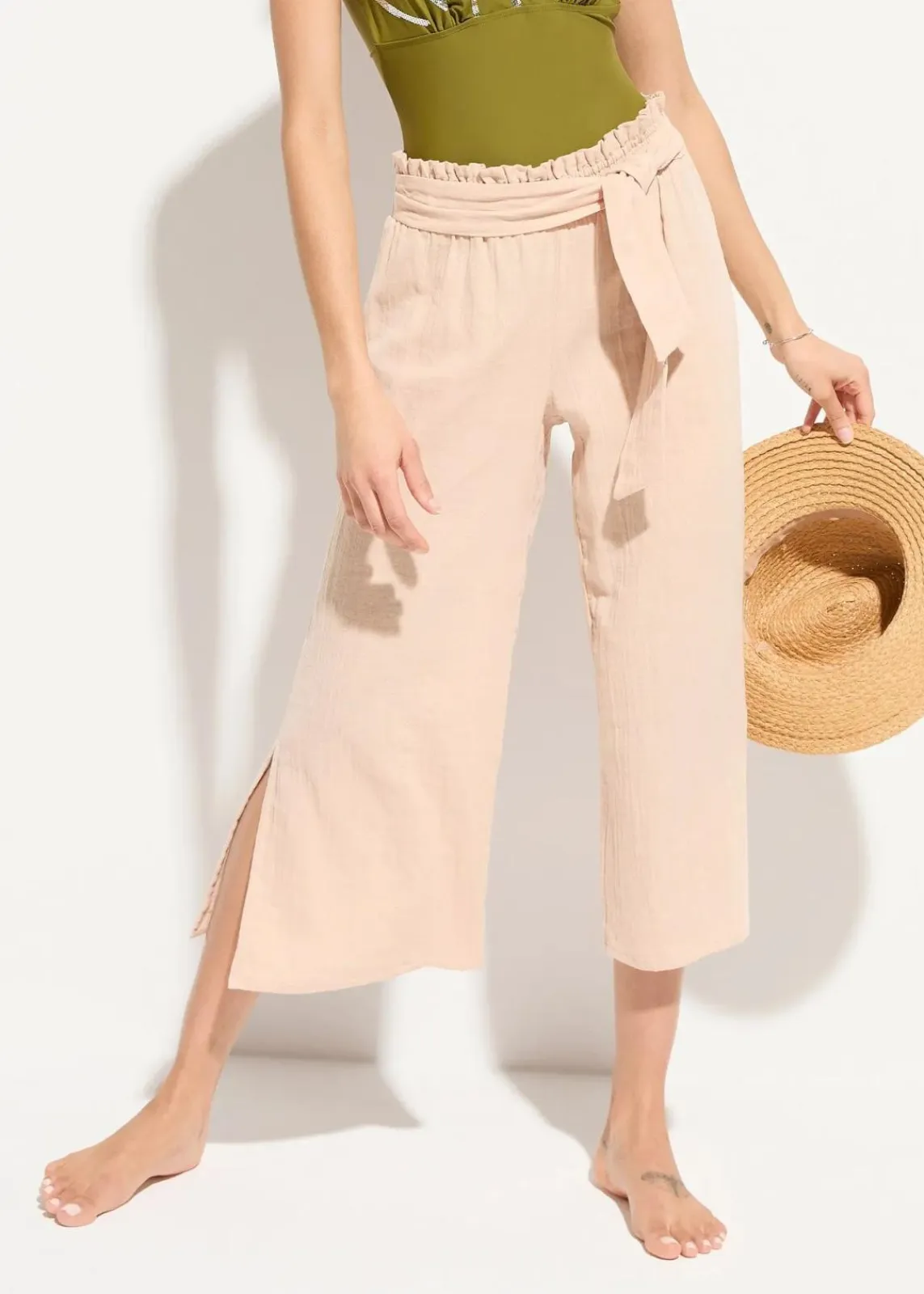 bonprix Strandmode|Bademode·Strandmode^Strand Musselin 3/4-Hose kreidebeige