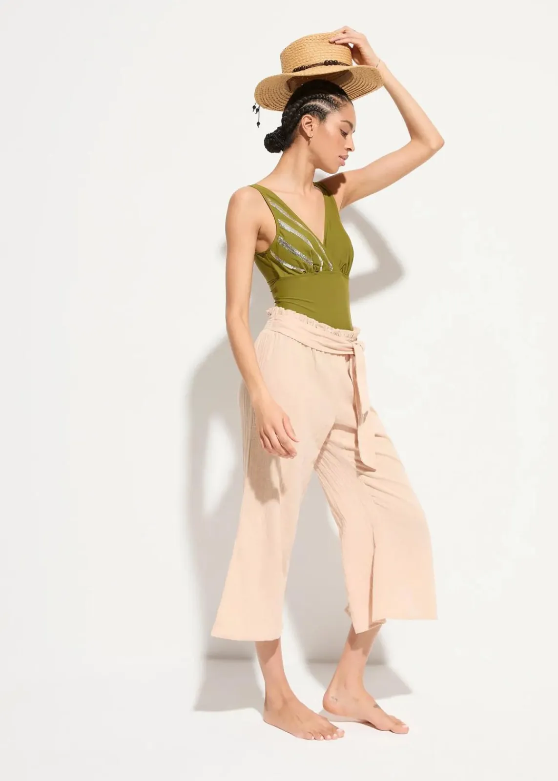 bonprix Strandmode|Bademode·Strandmode^Strand Musselin 3/4-Hose kreidebeige