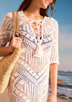 bonprix Strandmode|Kleider^Strand Strickkleid weiß