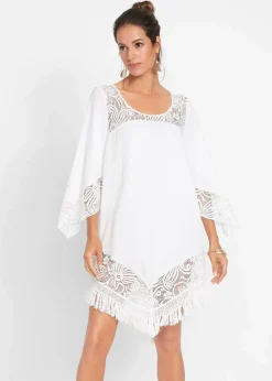 bonprix Nachhaltigere Materialien|Blusen & Tuniken^Strand Tunika mit Spitze aus Viskose weiß