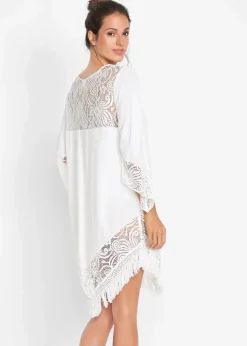 bonprix Nachhaltigere Materialien|Blusen & Tuniken^Strand Tunika mit Spitze aus Viskose weiß