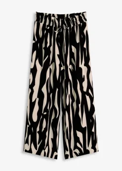 bonprix Hosen^Strandhose aus fließender Viskose schwarz/wollweiß graphisch