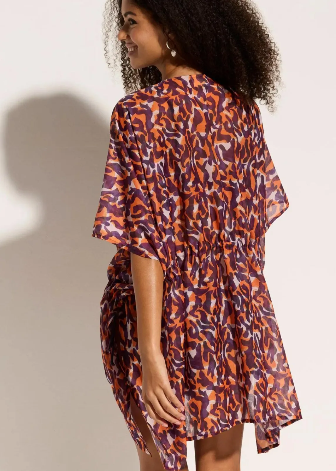 bonprix Strandmode|Bademode·Strandmode^Strandkimono mit Bindedetail lila/hellbraun leo bedruckt