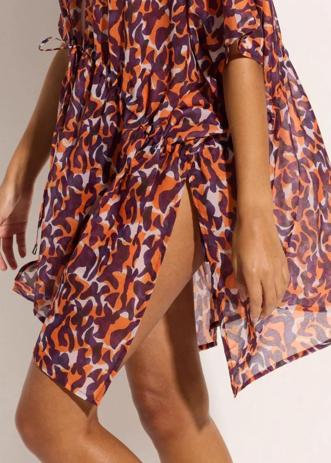bonprix Strandmode|Bademode·Strandmode^Strandkimono mit Bindedetail lila/hellbraun leo bedruckt