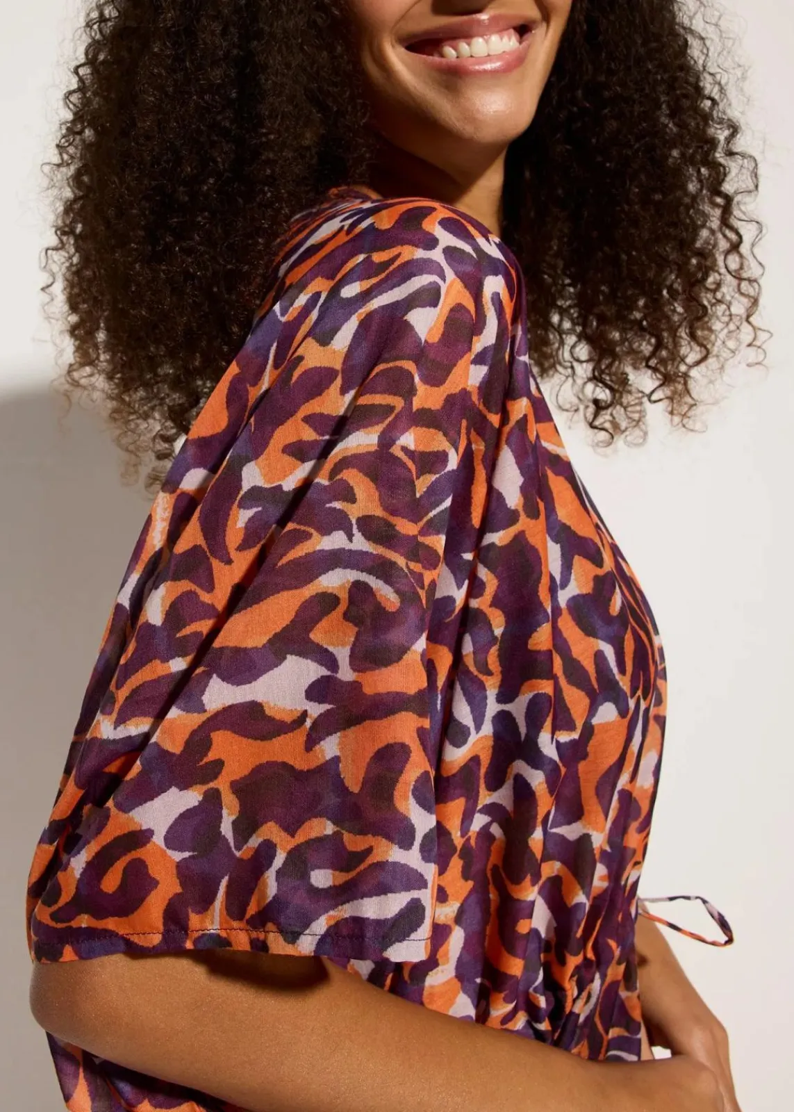 bonprix Strandmode|Bademode·Strandmode^Strandkimono mit Bindedetail lila/hellbraun leo bedruckt
