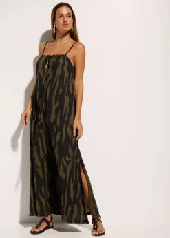 bonprix Strandmode|Bademode·Strandmode^Strandkleid aus fließender Viskose schwarz/khaki