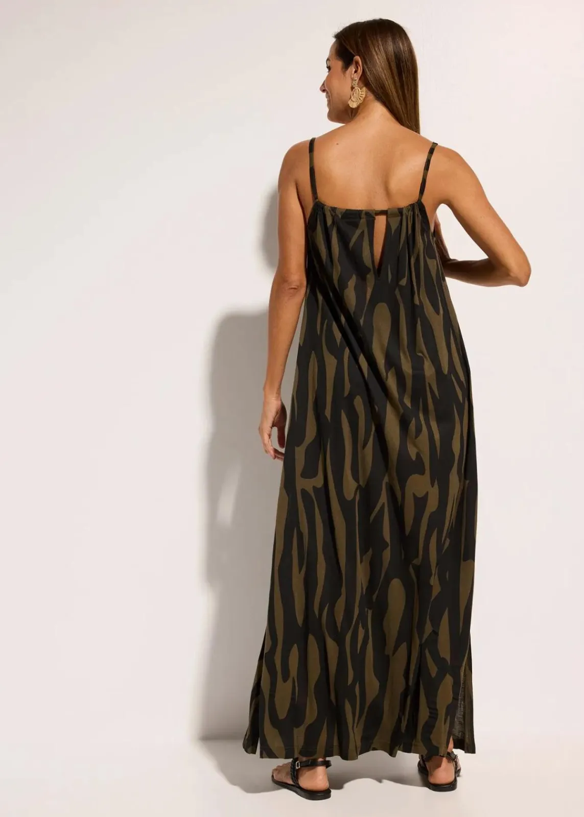 bonprix Strandmode|Bademode·Strandmode^Strandkleid aus fließender Viskose schwarz/khaki