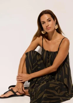 bonprix Strandmode|Bademode·Strandmode^Strandkleid aus fließender Viskose schwarz/khaki