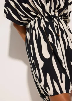 bonprix Strandmode|Bademode·Strandmode^Strandkleid aus fließender Viskose schwarz/wollweiß