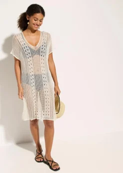 bonprix Strandmode|Bademode·Strandmode^Strandkleid in Häkeloptik aus fließender Viskose wollweiß
