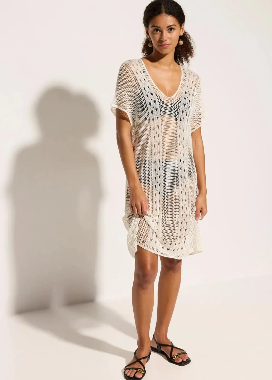bonprix Strandmode|Bademode·Strandmode^Strandkleid in Häkeloptik aus fließender Viskose wollweiß
