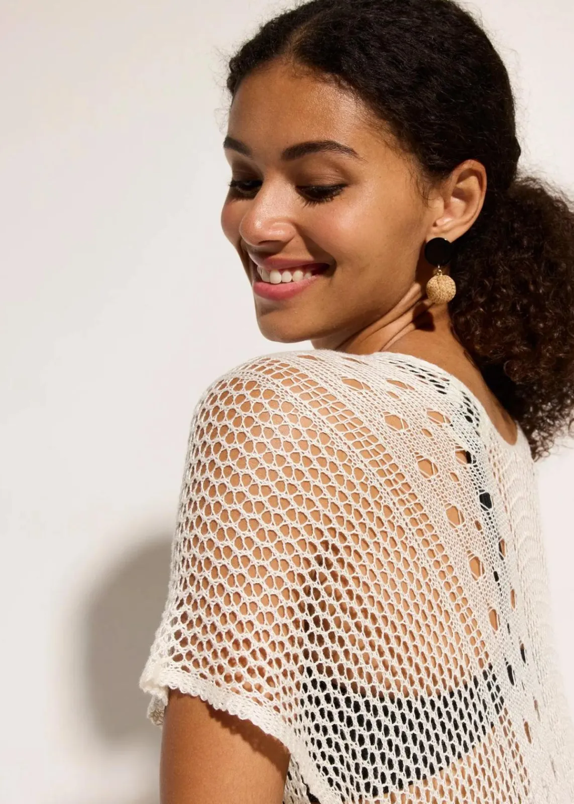 bonprix Strandmode|Bademode·Strandmode^Strandkleid in Häkeloptik aus fließender Viskose wollweiß