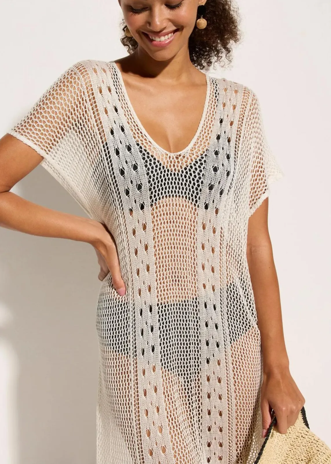 bonprix Strandmode|Bademode·Strandmode^Strandkleid in Häkeloptik aus fließender Viskose wollweiß