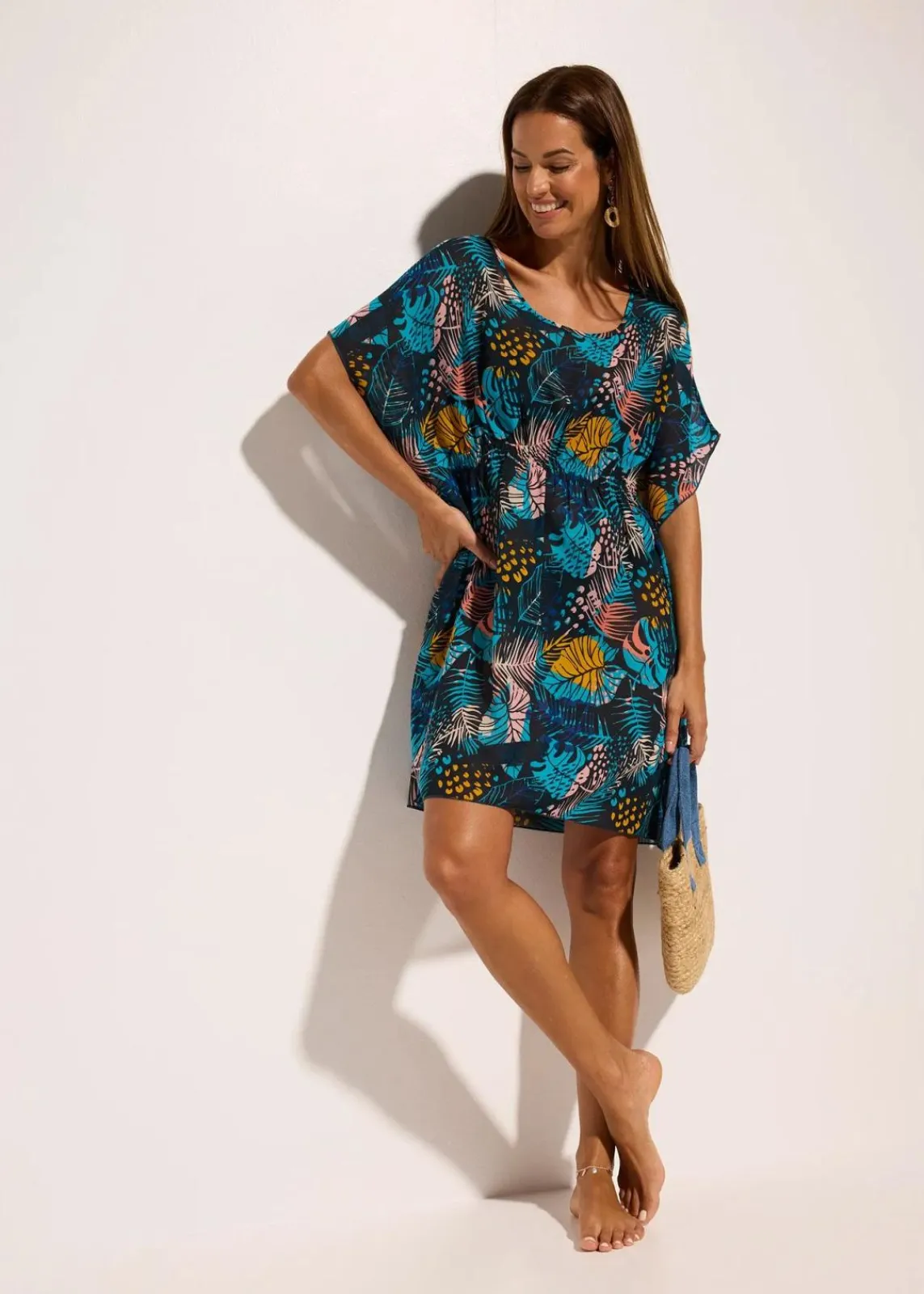 bonprix Strandmode|Bademode·Strandmode^Strandtunika aus leichtem Chiffon blau/gelb floral