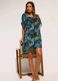 bonprix Strandmode|Bademode·Strandmode^Strandtunika aus leichtem Chiffon blau/gelb floral