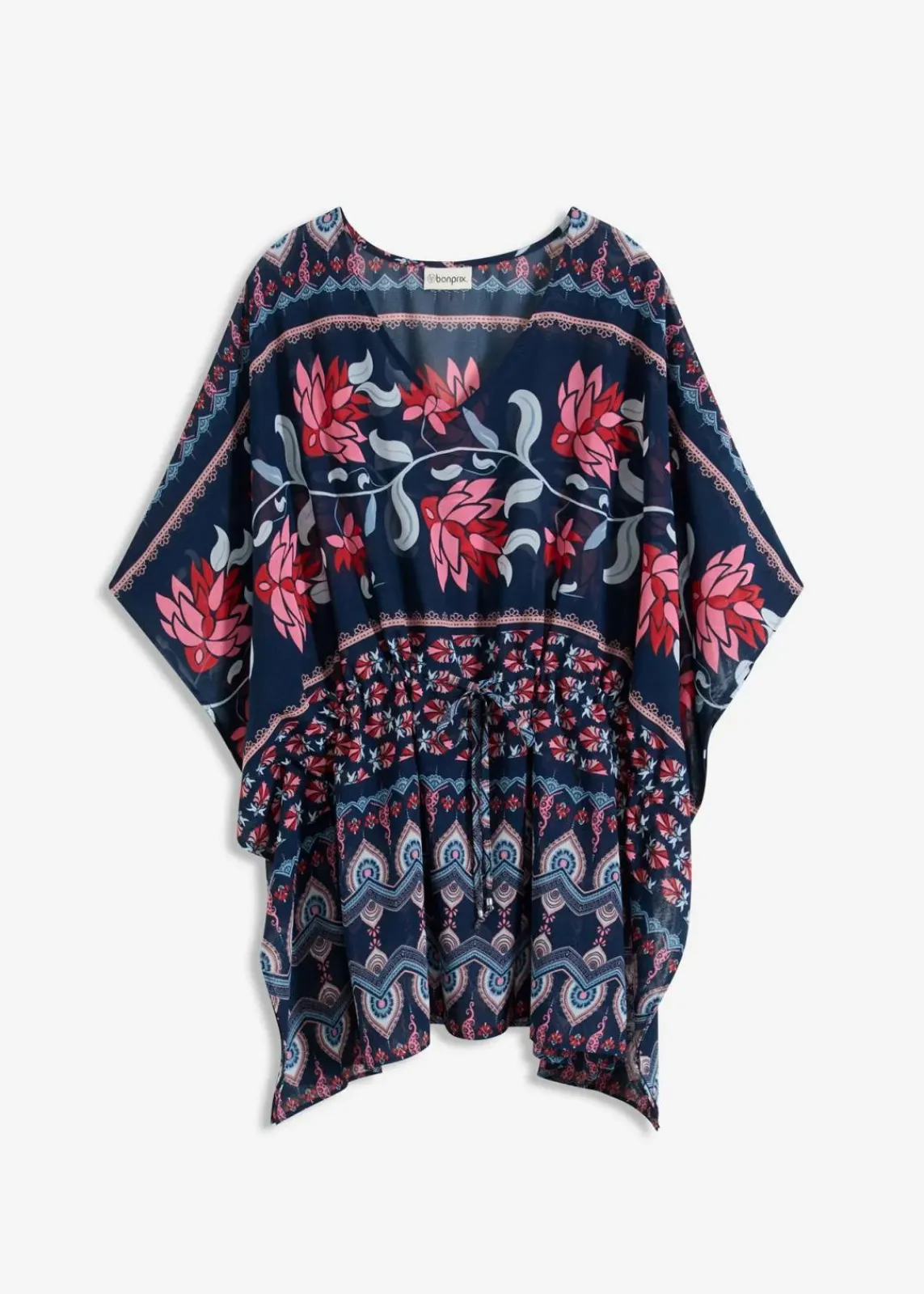bonprix Strandmode|Bademode·Strandmode^Strandtunika aus leichtem Chiffon blau/rosa bedruckt