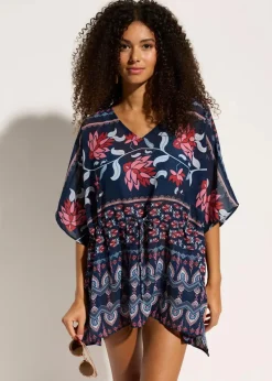 bonprix Strandmode|Bademode·Strandmode^Strandtunika aus leichtem Chiffon blau/rosa bedruckt