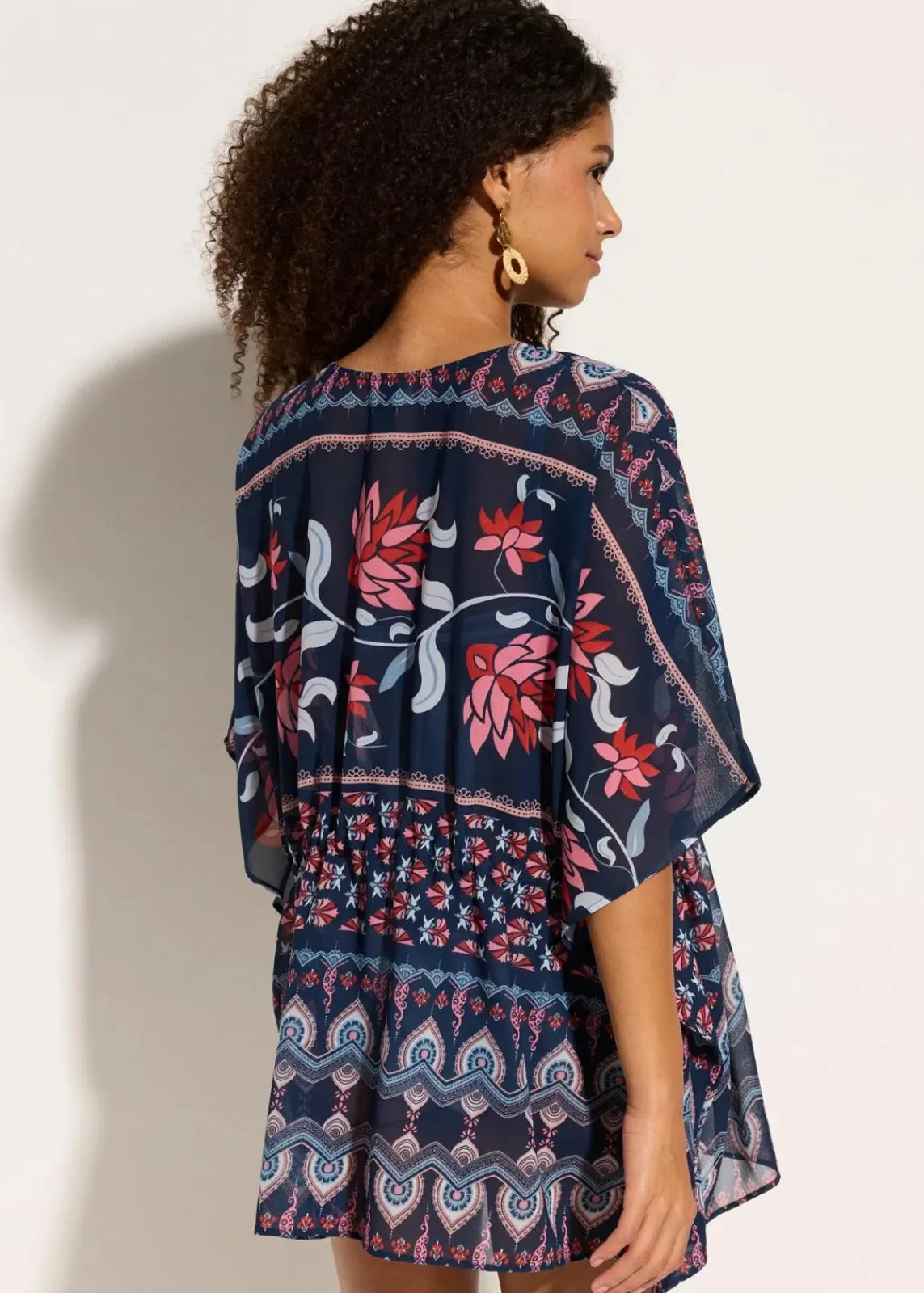 bonprix Strandmode|Bademode·Strandmode^Strandtunika aus leichtem Chiffon blau/rosa bedruckt