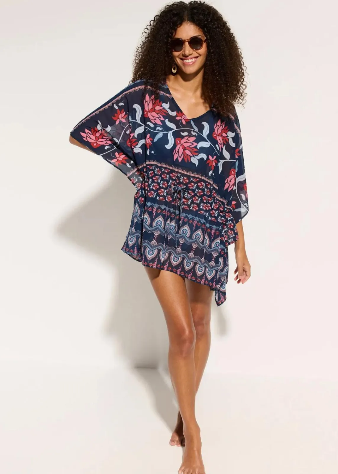 bonprix Strandmode|Bademode·Strandmode^Strandtunika aus leichtem Chiffon blau/rosa bedruckt