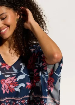 bonprix Strandmode|Bademode·Strandmode^Strandtunika aus leichtem Chiffon blau/rosa bedruckt