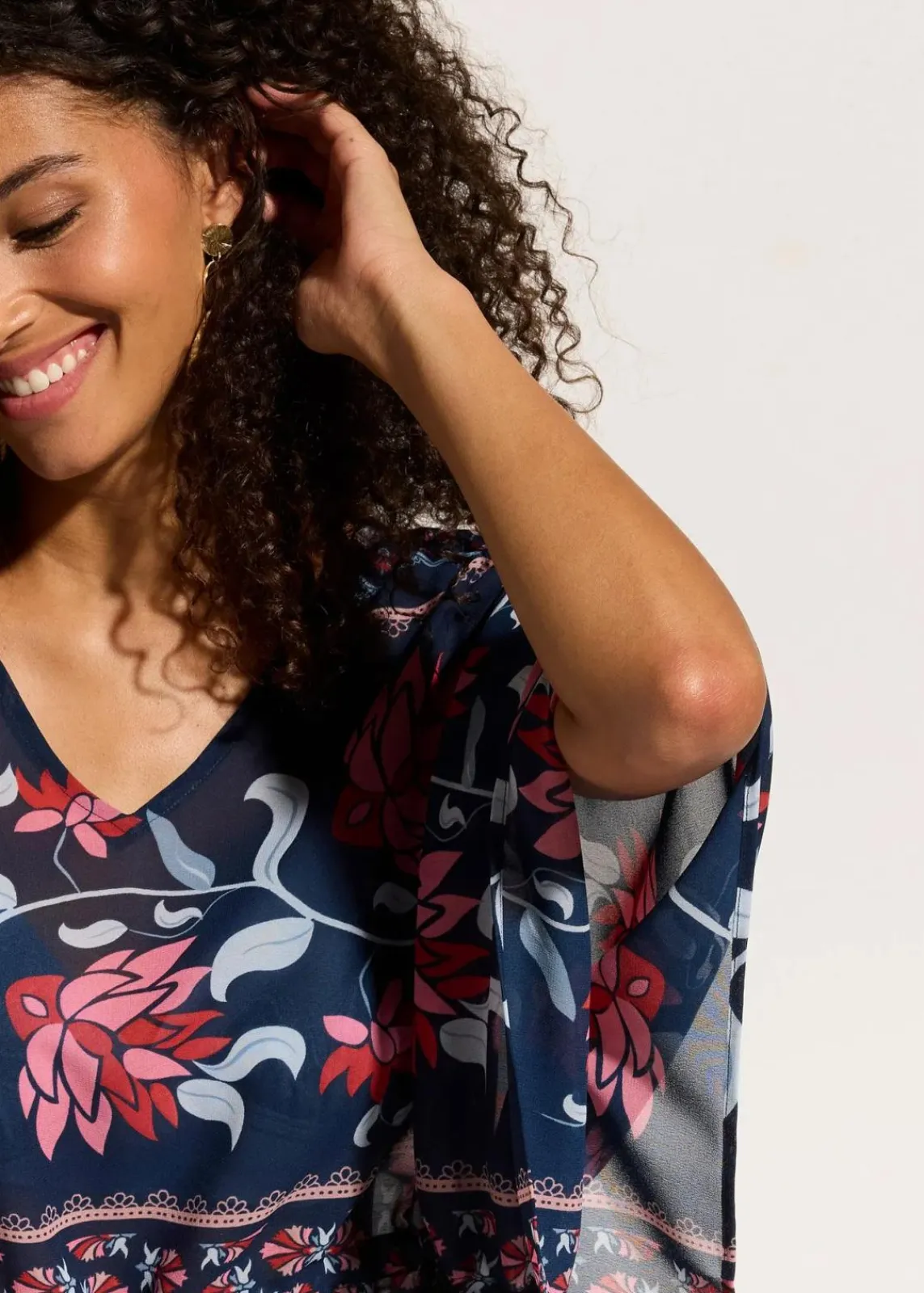 bonprix Strandmode|Bademode·Strandmode^Strandtunika aus leichtem Chiffon blau/rosa bedruckt