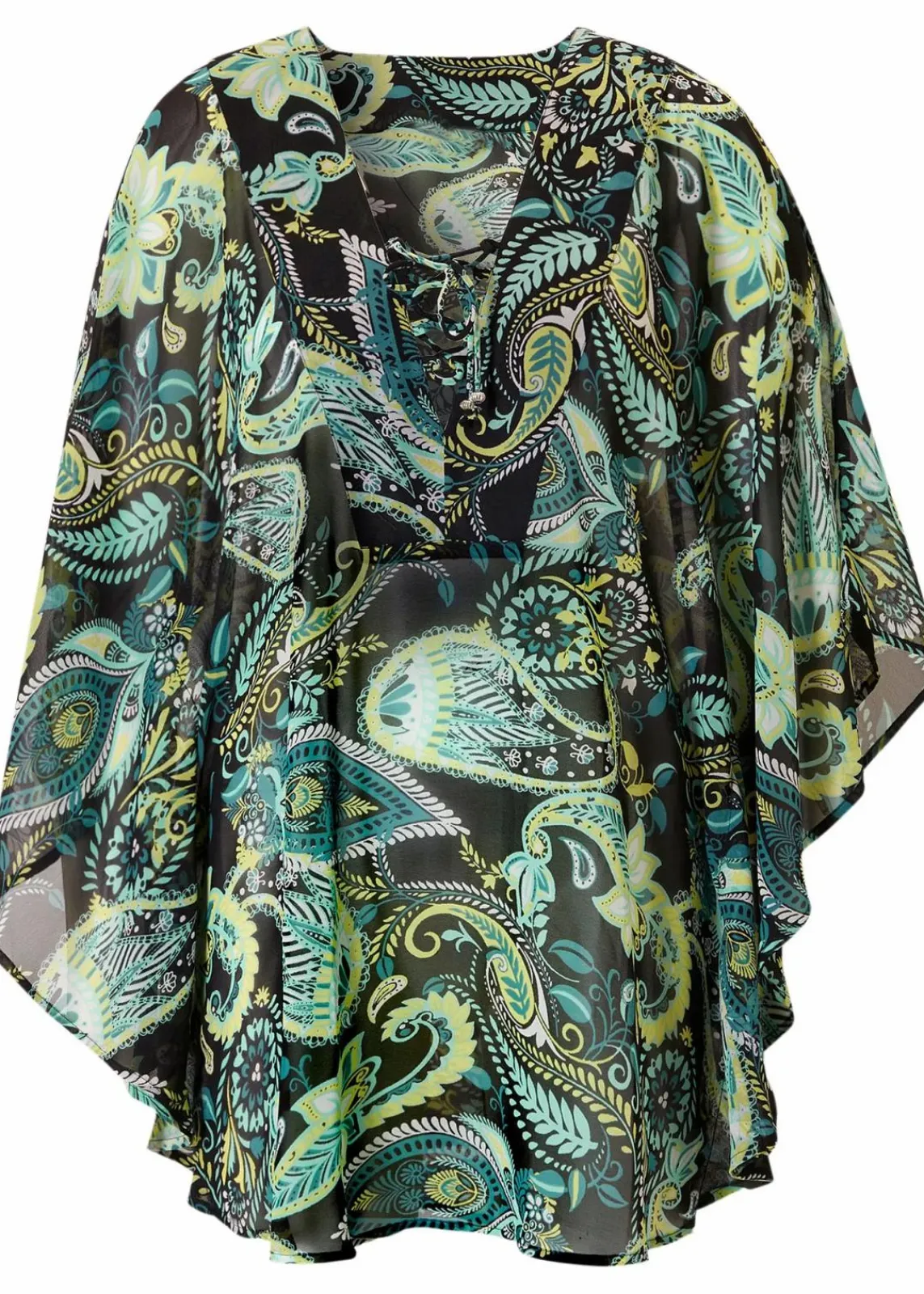 bonprix Strandmode|Bademode·Strandmode^Strandtunika aus leichtem Chiffon schwarz/grün paisley
