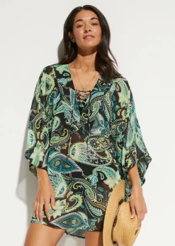 bonprix Strandmode|Bademode·Strandmode^Strandtunika aus leichtem Chiffon schwarz/grün paisley