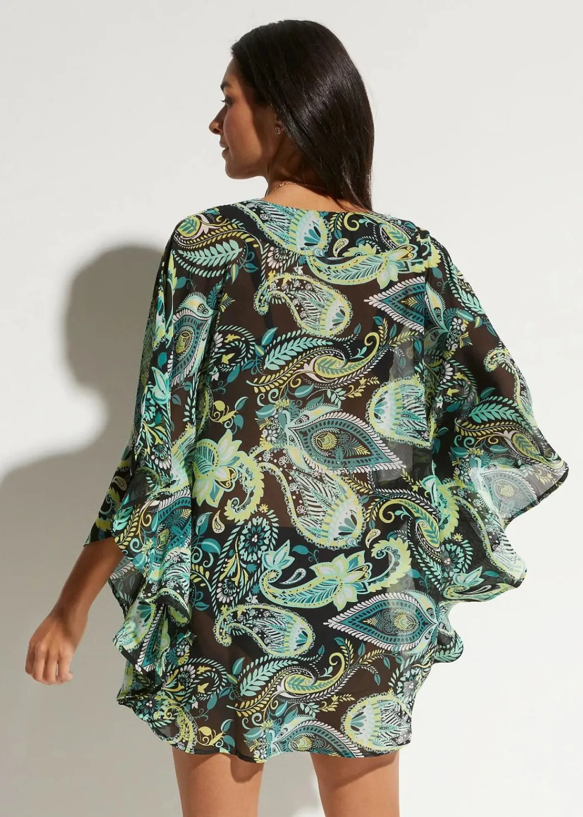 bonprix Strandmode|Bademode·Strandmode^Strandtunika aus leichtem Chiffon schwarz/grün paisley