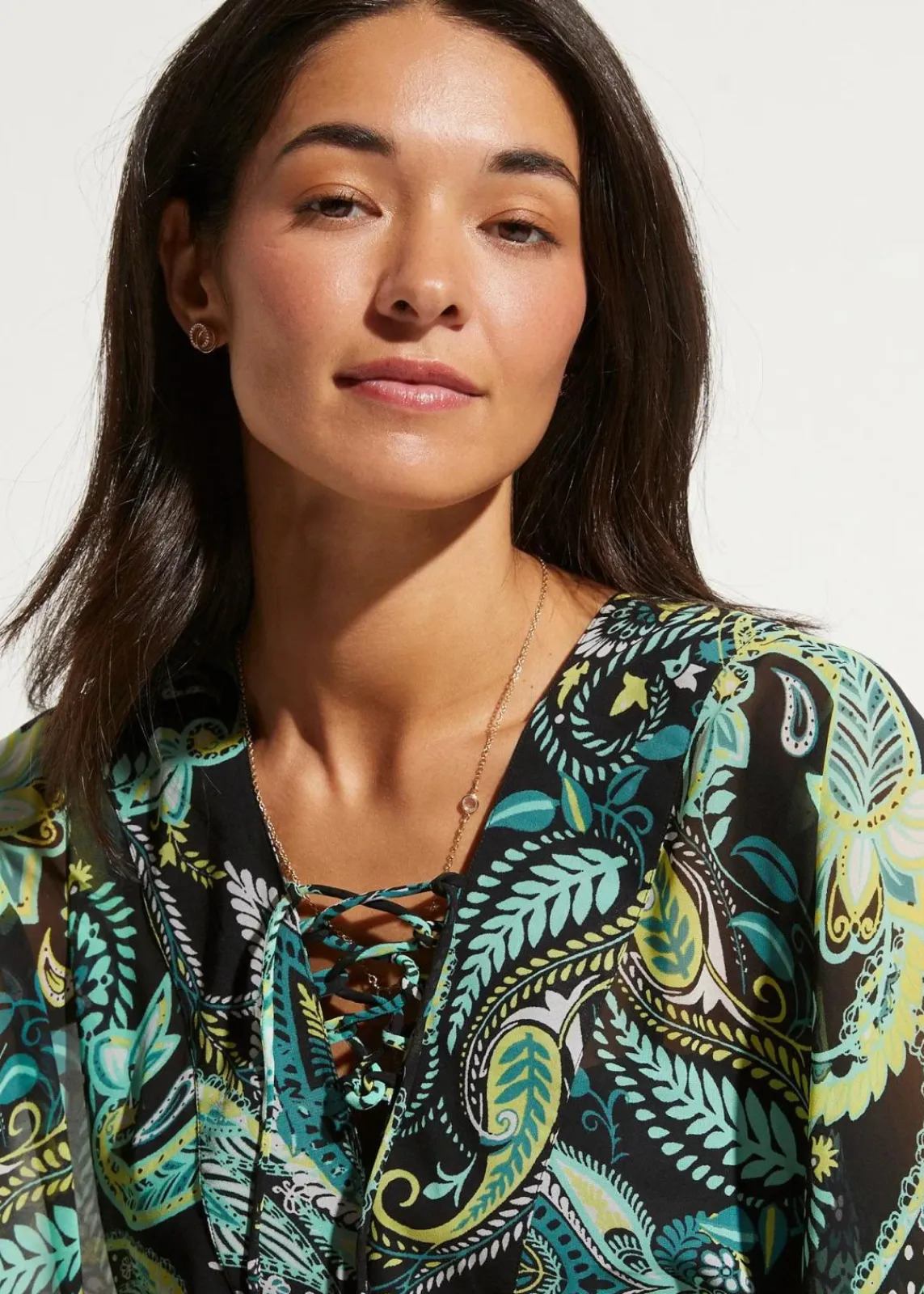 bonprix Strandmode|Bademode·Strandmode^Strandtunika aus leichtem Chiffon schwarz/grün paisley