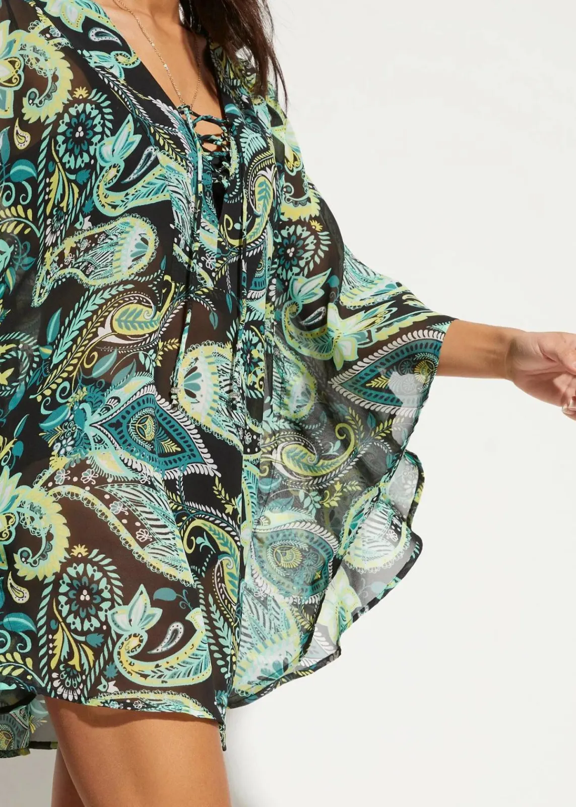 bonprix Strandmode|Bademode·Strandmode^Strandtunika aus leichtem Chiffon schwarz/grün paisley