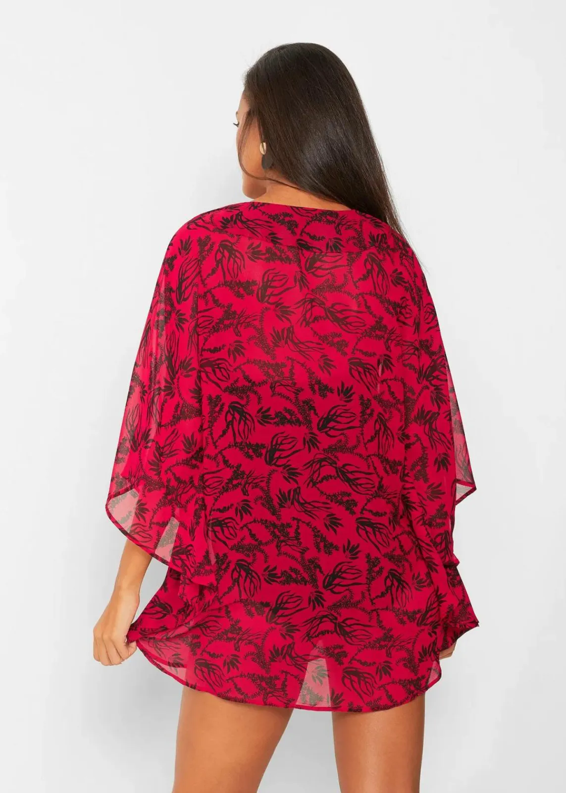 bonprix Strandmode|Bademode·Strandmode^Strandtunika aus leichtem Chiffon chillirot/schwarz floral