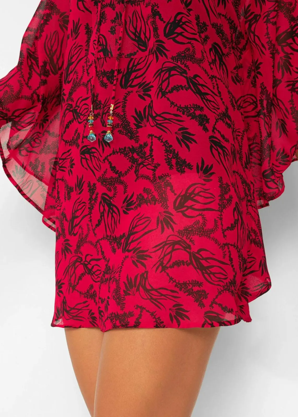bonprix Strandmode|Bademode·Strandmode^Strandtunika aus leichtem Chiffon chillirot/schwarz floral