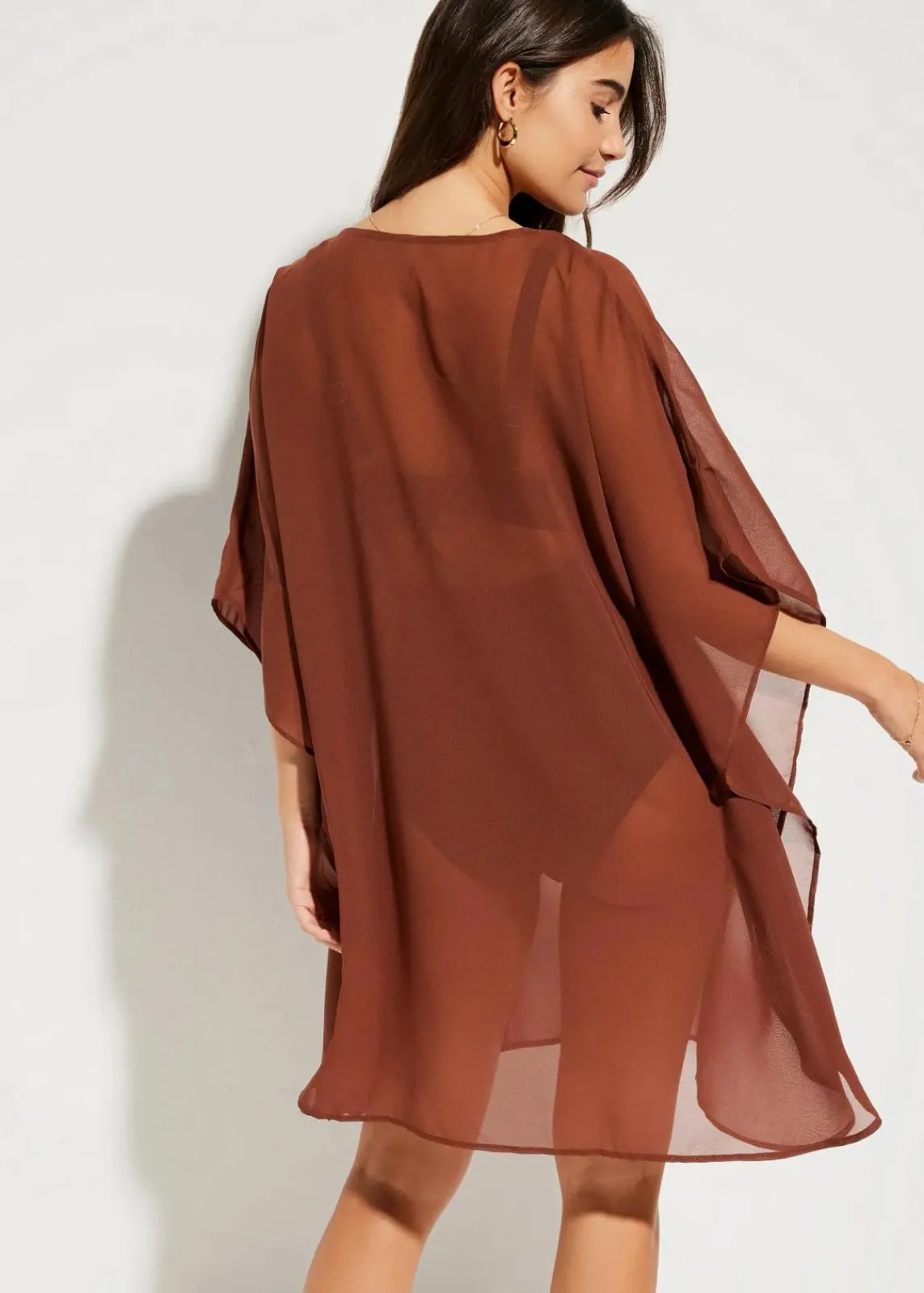 bonprix Nachhaltigere Materialien|Kleider^Strandtunika aus leichtem Chiffon rauchbraun