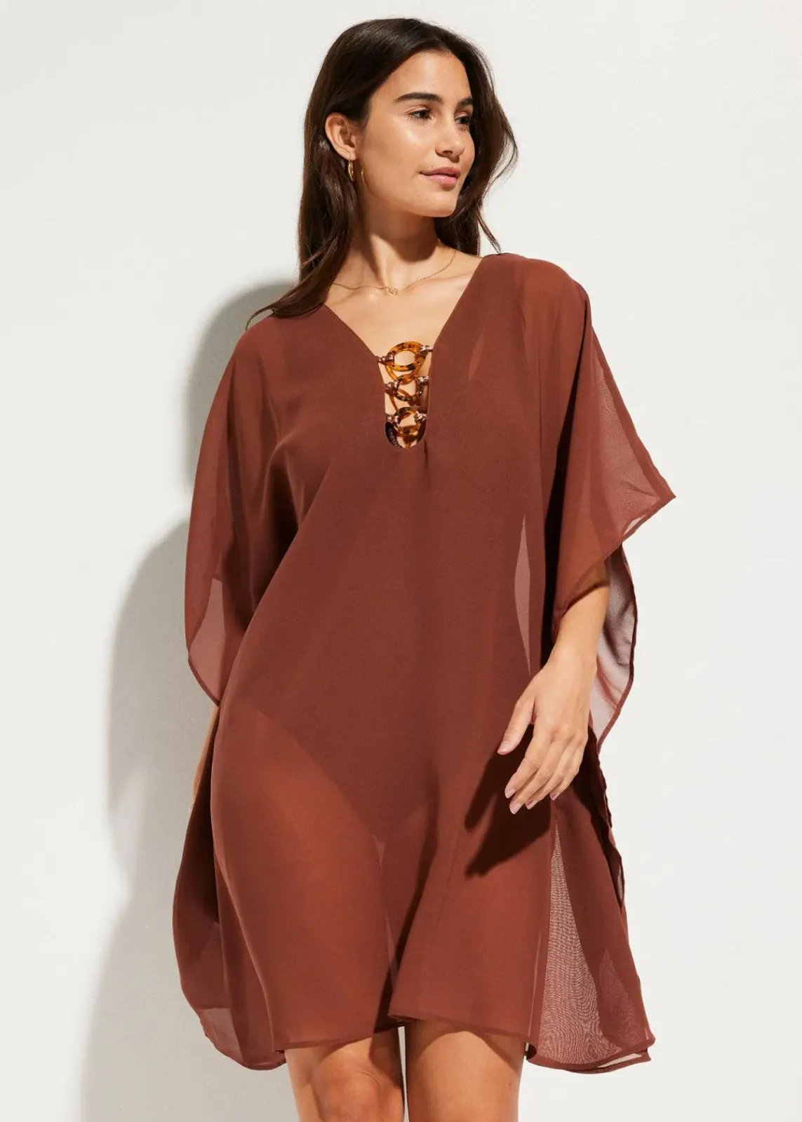 bonprix Nachhaltigere Materialien|Kleider^Strandtunika aus leichtem Chiffon rauchbraun