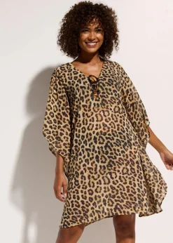 bonprix Strandmode|Bademode·Strandmode^Strandtunika aus leichtem Chiffon graubeige leo bedruckt