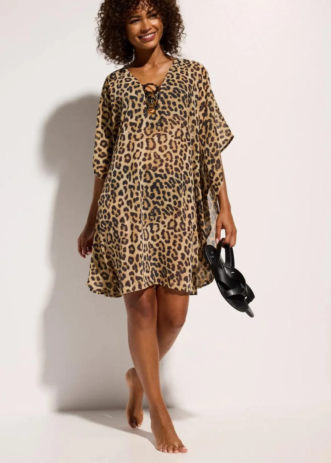 bonprix Strandmode|Bademode·Strandmode^Strandtunika aus leichtem Chiffon graubeige leo bedruckt