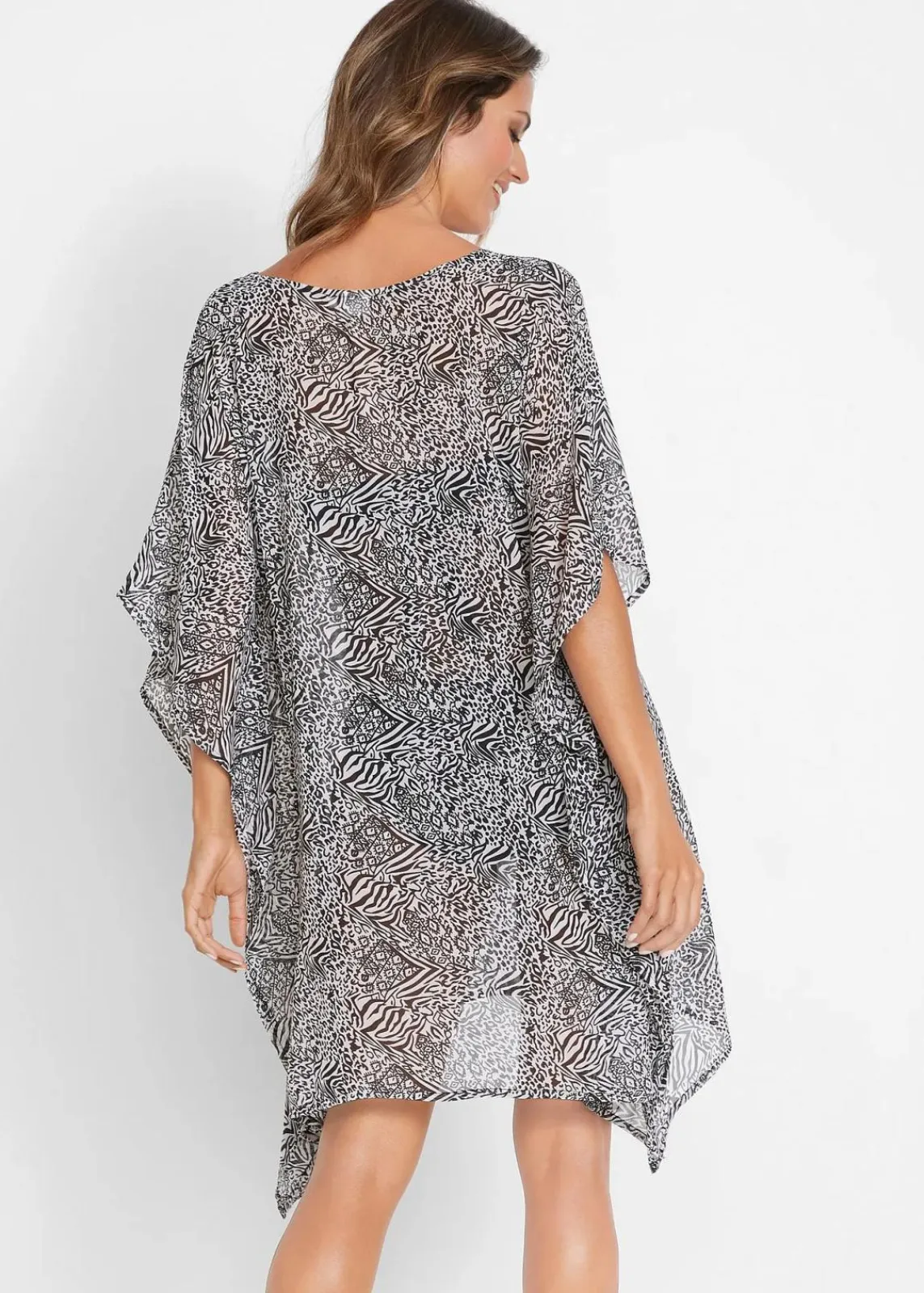 bonprix Strandmode|Bademode·Strandmode^Strandtunika aus leichtem Chiffon schwarz/hellgrau gemustert