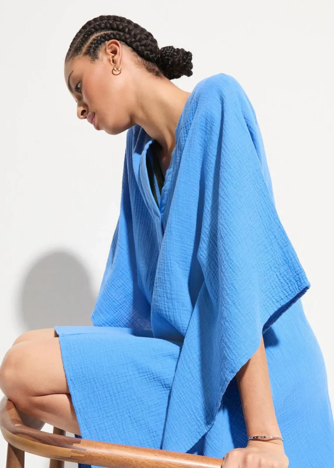 bonprix Kleider|Bekleidung·Pullover & Strickjacken^Strandtunika aus luftigem Musselin blau