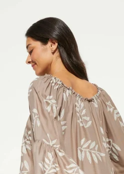 bonprix Strandmode|Bademode·Strandmode^Strandtunika aus softer Viskose taupe/wollweiß floral