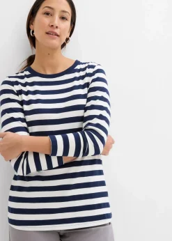 bonprix Shirts & Tops|Basics^Streifenshirt aus reiner Bio-Baumwolle dunkelblau/wollweiß gestreift