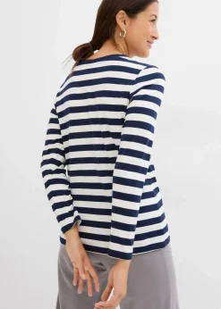 bonprix Shirts & Tops|Basics^Streifenshirt aus reiner Bio-Baumwolle dunkelblau/wollweiß gestreift