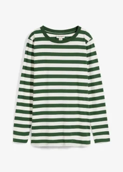 bonprix Bekleidung·Röcke|Nachhaltigere Materialien^Streifenshirt aus reiner Bio-Baumwolle fichtengrün/wollweiß gestreift