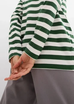 bonprix Bekleidung·Röcke|Nachhaltigere Materialien^Streifenshirt aus reiner Bio-Baumwolle fichtengrün/wollweiß gestreift