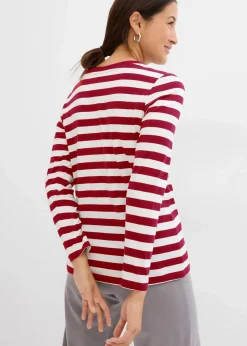 bonprix Shirts & Tops|Basics^Streifenshirt aus reiner Bio-Baumwolle pflaumenrot/wollweiß gestreift